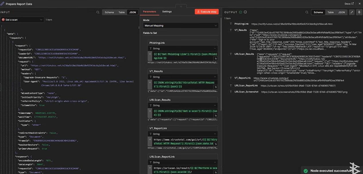 n8n node preparing normalized security report data