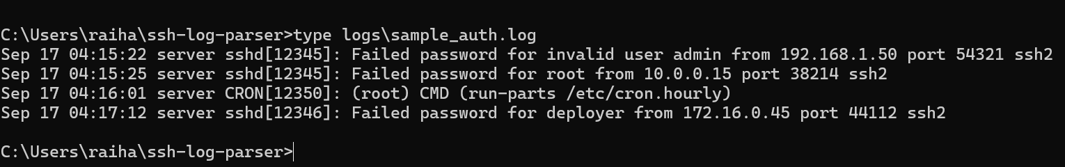 Raw SSH authentication log
