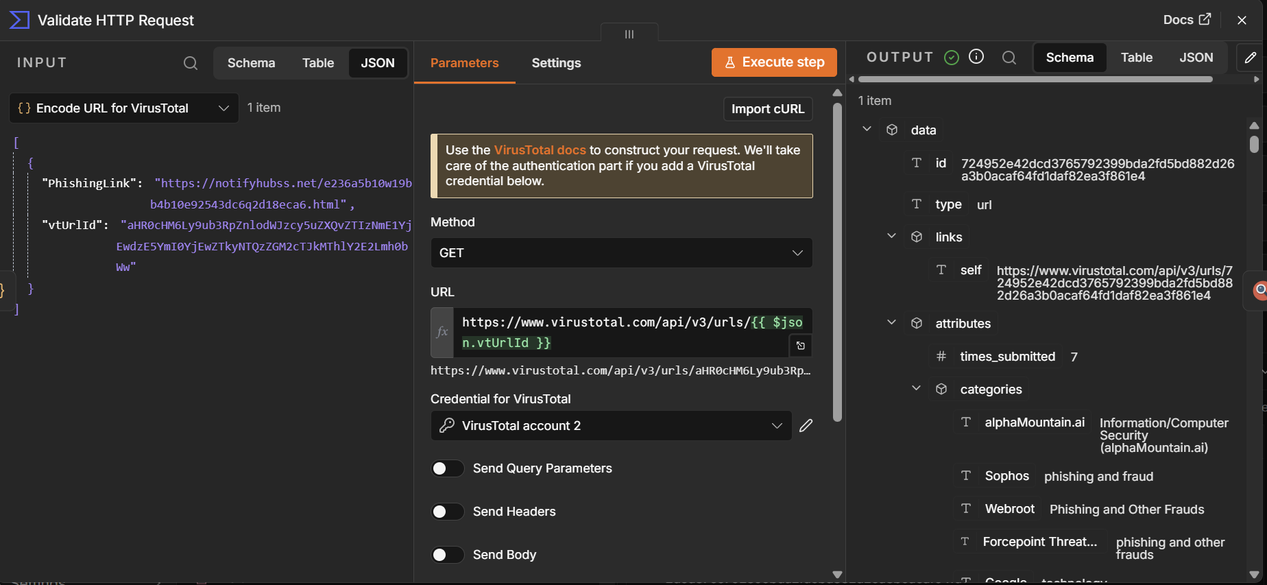 VirusTotal threat intelligence results
